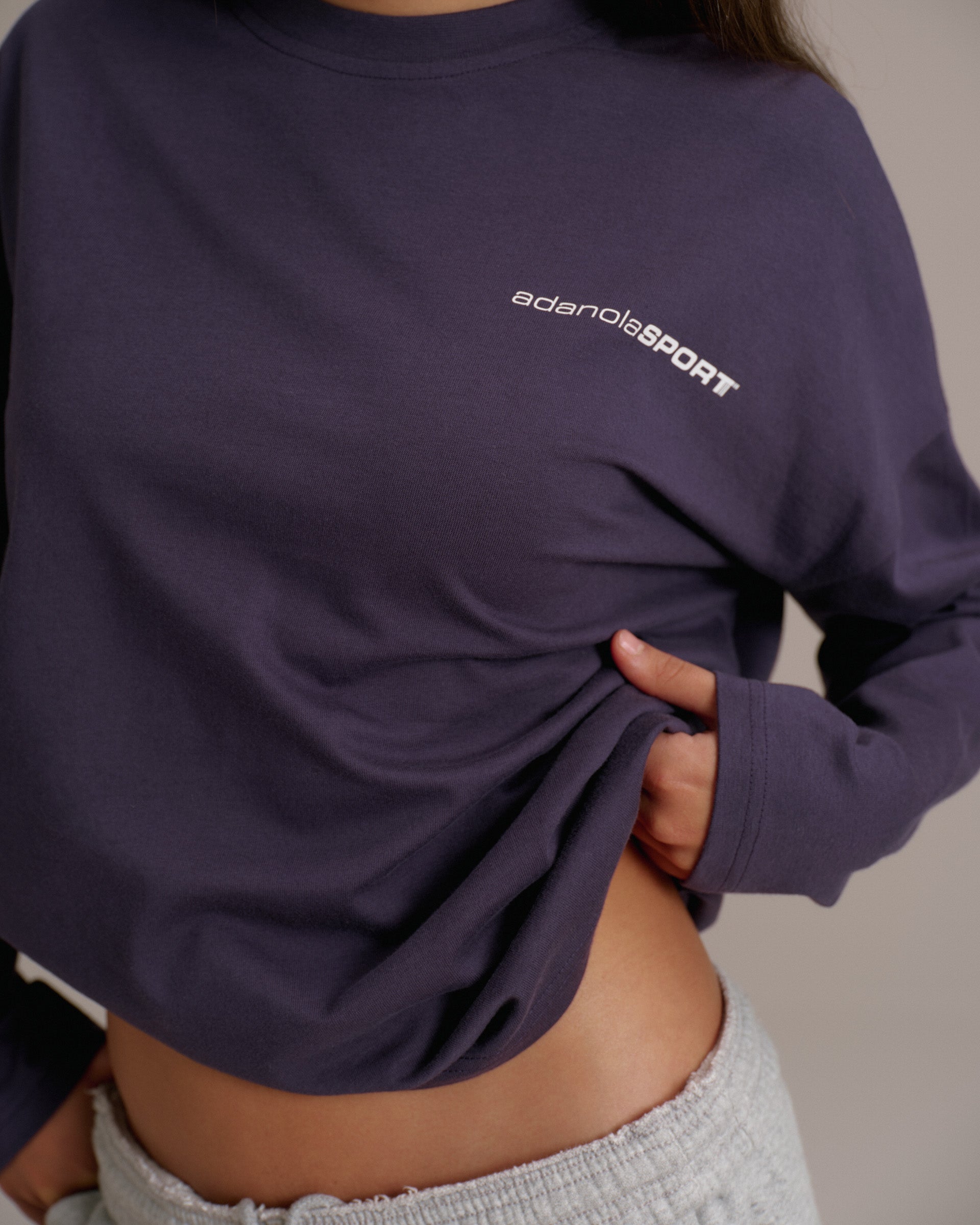 Varsity '90s Sport' Long Sleeve Drop Shoulder T-shirt - Dark Plum