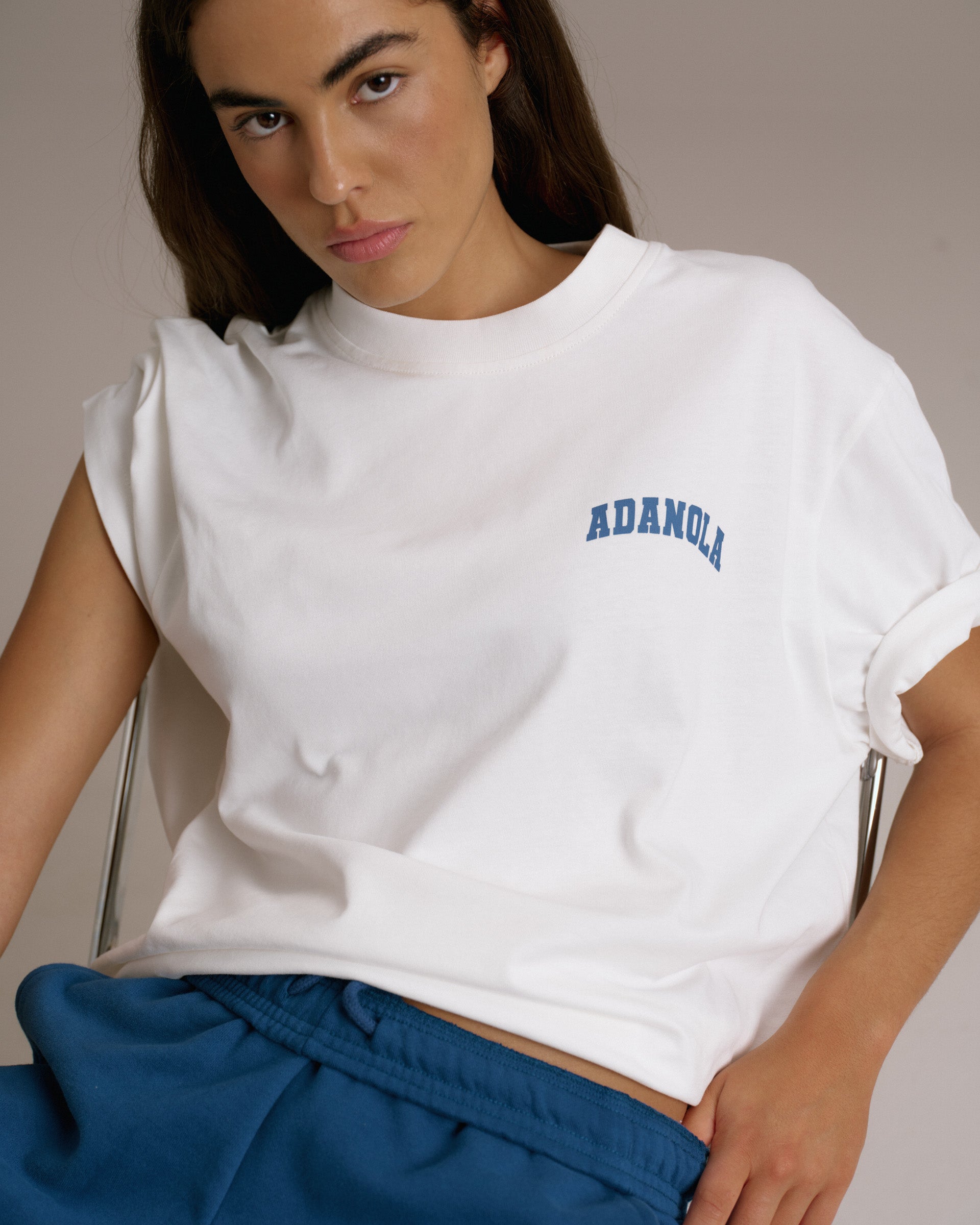 Varsity Short Sleeve Oversized T-shirt - White/College Blue